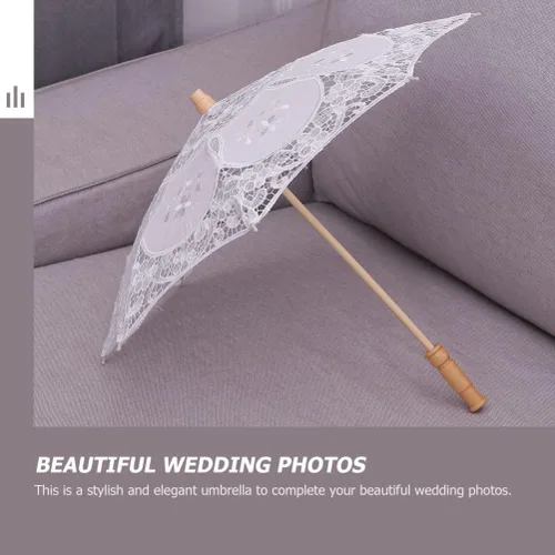 Miniatura 6 de Toyvian Sombrilla de encaje bordado para boda, paraguas decorativo para fotografía, paraguas chino para disfraces de boda, decoración de cosplay