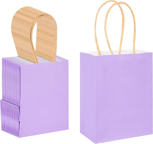DjinnGlory Paquete de 60 mini bolsas de regalo de papel morado con asas, 6.3 x 4.7 x 2.75 pulgadas, pequeñas bolsas de lavanda para cumpleaños,