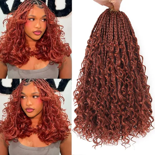 Miniatura 10 de Unionbeauty - 8 paquetes de trenzas bohemias de diosa en caja, de ganchillo de pelo para mujer negra, 8 pulgadas de trenzas de caja bob bohemias