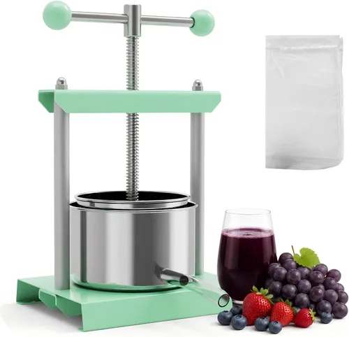 Prensa de vino manual EJWOX verde con asa superior de 0.53 galones - Prensa de acero inoxidable para frutas y hierbas para jugo, sidra, tintura |
