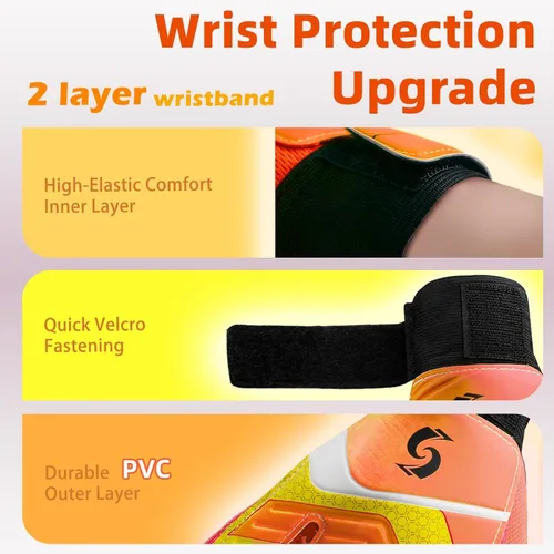 Miniatura 3 de Sportout Guantes de portero para niños, guantes de fútbol con doble protección en la muñeca y material de látex resistente al desgaste y Naranja
