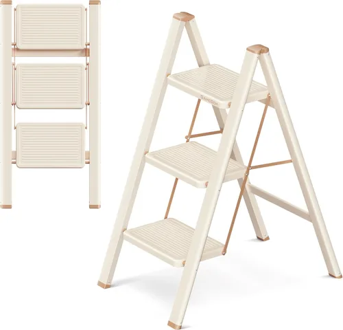 Miniatura 9 de Escalera plegable de 2 escalones con pedal ancho antideslizante, capacidad de 330 libras, escalera portátil ligera para uso en el hogar y la cocina