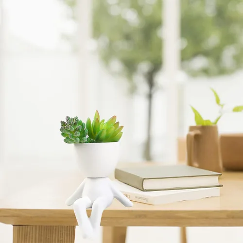 Miniatura 3 de 6 macetas de cerámica para suculentas, macetas pequeñas creativas en forma de humano, modernas mini macetas para oficina, hogar, cafeterías