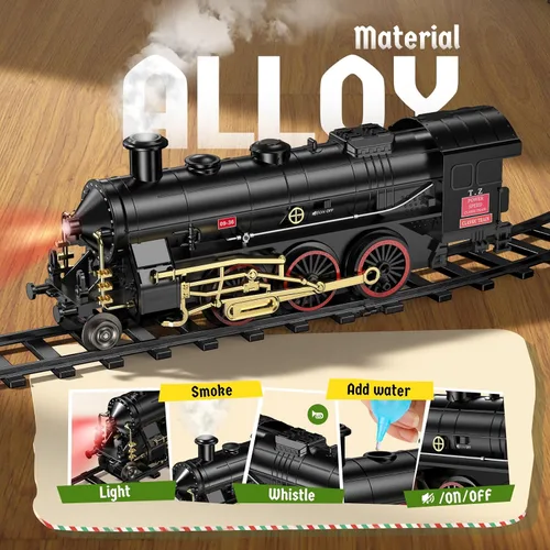 Miniatura 2 de Set de trenes Hot Bee - Juguetes de trenes de aleación para niños con vagón brillante y silencioso, tren de juguete con humo, luces y sonido, tren