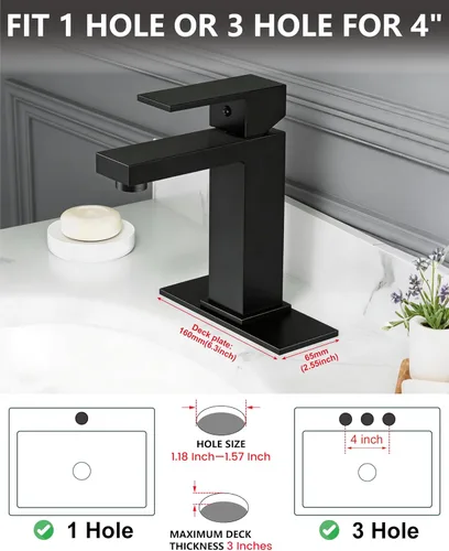 Miniatura 4 de Grifos de Baño Midanya 1 Agujero, Grifo de Fregadero de Acero Inoxidable de Una Manija, Grifos de Tocador Modernos con Placa de Cubierta, Mangueras