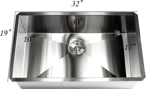 Miniatura 5 de KKR-F3219 - Fregadero de cocina de acero inoxidable con diseño de radio cero calibre 16, montaje inferior, de 32 pulgadas, de acero inoxidable