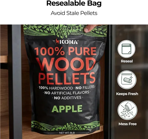 Miniatura 4 de Kona 100% pellets ahumadores de manzana, diseñados para parrilla Ninja Woodfire al aire libre, bolsa resellable de 2 libras