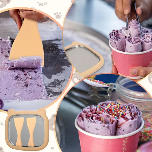 Miniatura 5 de Lewtemi Kit para hacer helado enrollado, bandeja de helado instantánea con 2 raspadores, no requiere electricidad, placa fría de acero inoxidable