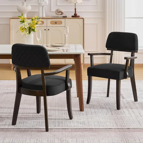 Miniatura 7 de adochr Sillas de comedor de terciopelo con brazos, sillas de comedor tapizadas con patas de madera dura y respaldo curvado abierto, sillas de cocina