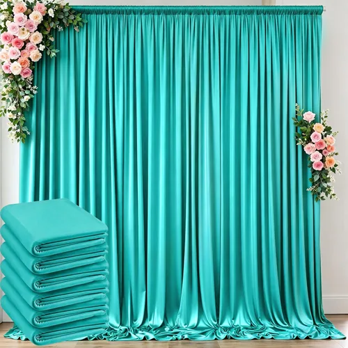 Miniatura 78 de Cortinas de telón de fondo blanco de 30 pies x 8 pies para fiestas de boda, 6 paneles de 5 pies x 8 pies, cortinas de fotografía de poliéster sin