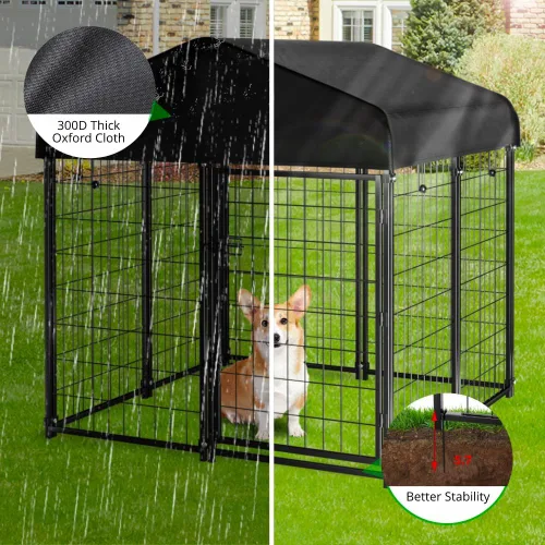 Miniatura 5 de Perrera para perros al aire libre con techo, 4 x 4.2 x 4.5 pies de alambre soldado para exteriores, jaula de perro resistente con cubierta