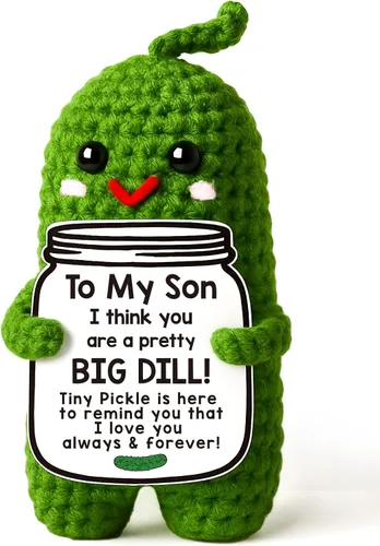 Miniatura 10 de MAMAGIFTREE Regalos de cumpleaños para el Día del Padre de parte de hija o hijo, pepinillo de ganchillo hecho a mano, regalo con texto en inglés "I