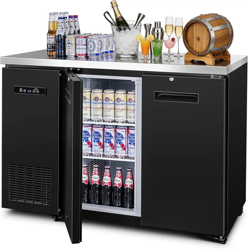 BODEGA BODEGACOOLER - Enfriador comercial de barra trasera con 2 puertas sólidas, refrigerador de barra de altura de mostrador comercial de 12 pies