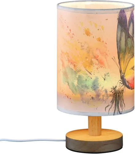 Miniatura 2 de Lámpara de mesa pintada Mariposa Diente de León con base de madera y pantalla de tela para mesita de noche, lámpara de escritorio para recámara