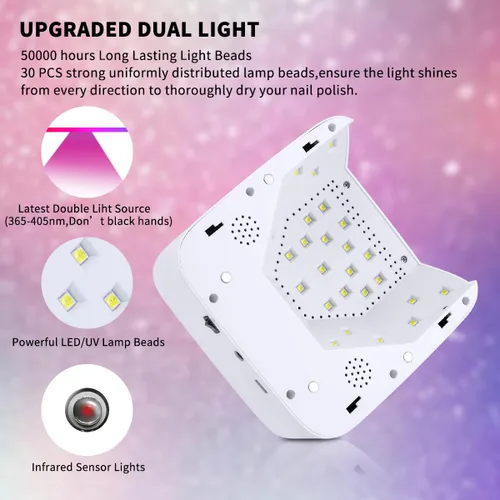 Miniatura 4 de Lámpara de uñas UV LED inalámbrica, secador de uñas recargable de 72W con luz de esmalte de gel y gran pantalla LCD, lámpara de uñas curativa Blanco