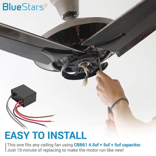 Miniatura 6 de BlueStars - Condensador de ventilador de techo CBB61 de 4.5uf+5uf+5uf de 5 cables y 250 V CA, paquete de 1, repuesto para ventilador de techo