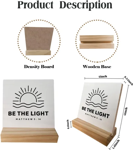 Miniatura 5 de Verso Bíblico Cristiano Mateo 5:14 Sea la Luz Sol Pequeño Cartel de Madera para Escritorio con Soporte de Madera, Cartel Religioso Inspirador