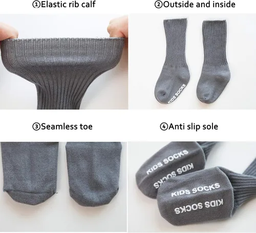 Miniatura 6 de VWU Baby Crew Socks with Grips Unisex Toddler Infant Kids Cotton tube Socks 0-5 Years