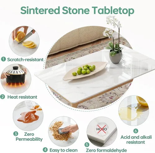 Miniatura 4 de Square Table Top, 19.6” White Sintered Stone Tabletop, DIY Replacement & Cover Marble Desktop, Scratch & Wear Resistant, Suitable for Indoor &
