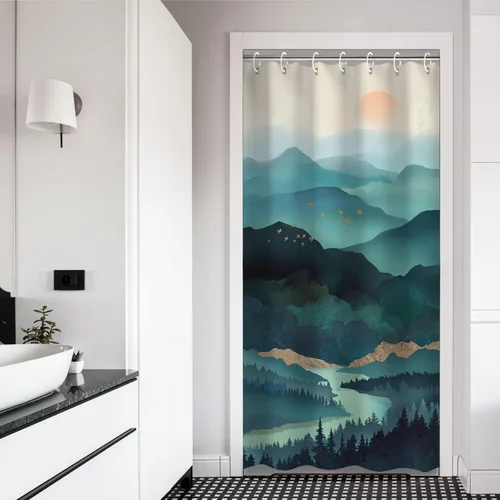 Miniatura 16 de RosieLily Cortina de ducha con diseño de lago de montaña, cielo nocturno estrellado, paisaje de luna y bosque para baño, 72 pulgadas de ancho x 72