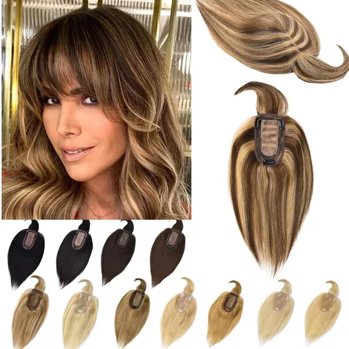 Miniatura 12 de Toppers de cabello humano real para mujeres con cabello delgado, 6 pulgadas, marrón oscuro