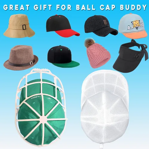 Miniatura 2 de Jaula Lavadora de Sombreros para Lavadora, Lavadora de Gorras con Bolsas de Malla para Limpieza y Protección de Gorras de Béisbol