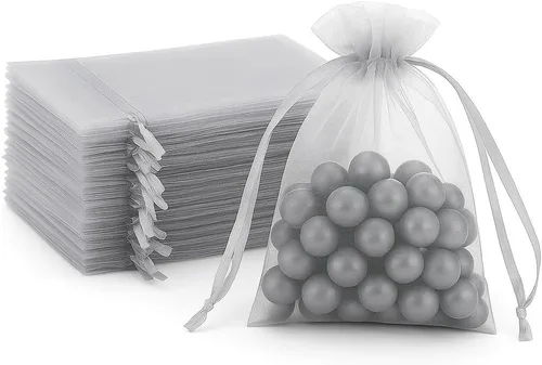 Miniatura 11 de 100 bolsas de organza transparentes con cordón para joyas, recuerdos de boda, suministros de fiesta, dulces, perfumes, cosméticos, eventos Amarillo