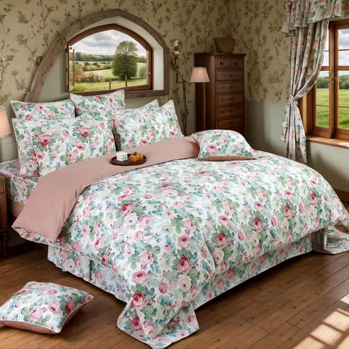 Miniatura 20 de FADFAY Juego de funda de edredón con estampado floral de roseta, juego de ropa de cama de encaje con volantes para niñas, 3 piezas, tamaño individual