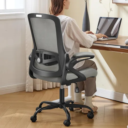 Miniatura 16 de Silla de oficina ergonómica, silla de escritorio con soporte lumbar ajustable, sillas de computadora cómodas de malla transpirable con reposabrazos