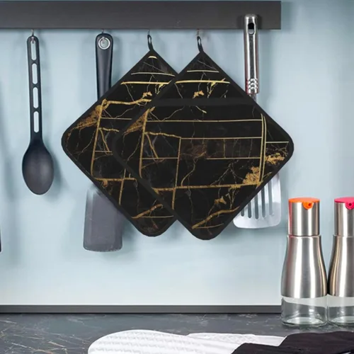 Juego de 2 soportes para ollas de cocina resistentes al calor para cocinar en el microondas, soportes para ollas de mármol negro y dorado, Mármol