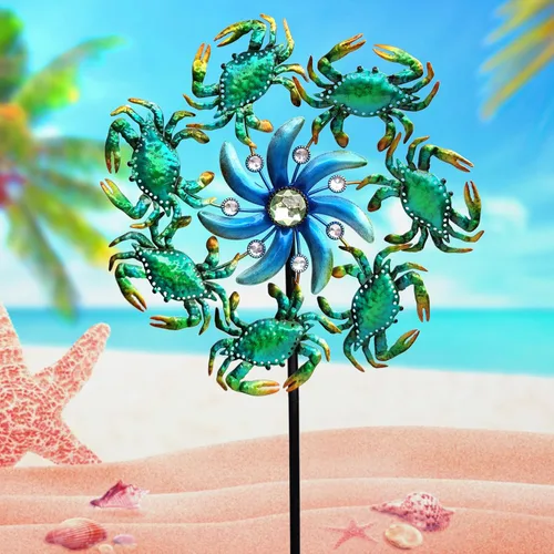 Miniatura 10 de COOZZYHOUR - Giradiscos de tortuga marina de 39" para jardín, estaca temática del océano, decoraciones al aire libre - Estaca de metal para jardín