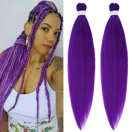 Miniatura 8 de pelo trenzado preestirado marrón, pelo trenzado Kanekalo, pelo trenzado preestirado de 26 pulgadas, 6 paquetes plegados, textura Yaki, extensiones