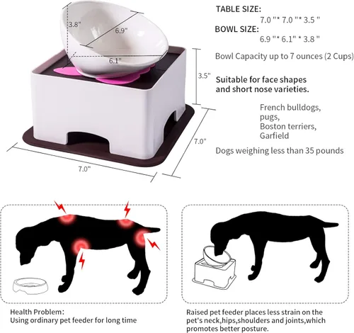 Miniatura 3 de Cuenco elevado de cerámica para perros, juego de cuencos elevados ajustables para perros y gatos, antideslizante, plato de alimentación de mascotas