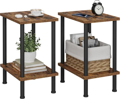 Miniatura 9 de Vimber Mesa auxiliar, mesa lateral, juego de 2, mesitas de noche con estantes de almacenamiento de 2 niveles, mesa para sofá para espacios pequeños