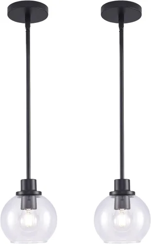 Miniatura 14 de Lámpara Colgante Fijo, Paquete de 3 Lámparas de Techo con Pantalla de Vidrio Transparente, Ajustable, para Cocina y Comedor, Negro, 30 x 15 x 22 cm