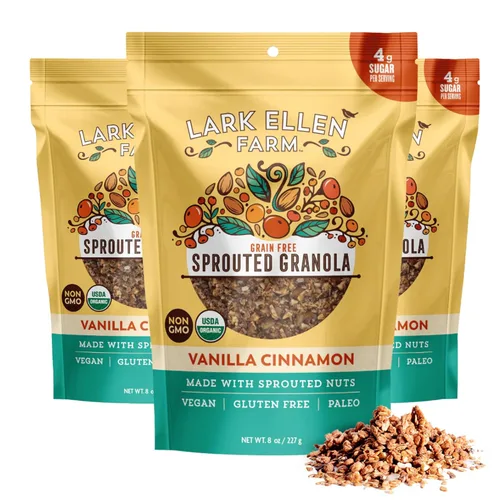 Lark Ellen Farm Bocados de granola libre de granos, paleo; deliciosos aperitivos veganos orgánicos certificados sin gluten y cereal hecho de nueces
