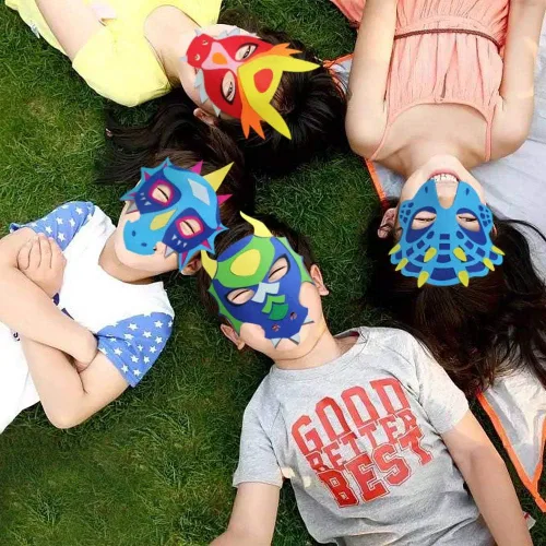 Miniatura 8 de iROLEWIN Paquete de 12 máscaras de dragón de fieltro para niños, recuerdos de fiesta, juguetes de dinosaurio, disfraces para niños y niñas, regalos