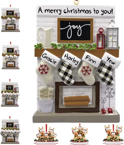 Miniatura 11 de Adornos de Navidad personalizados 2025, repisa de chimenea, familia de 2/3/4/5/6 nombres de miembros de la familia Joy para decoraciones de árbol