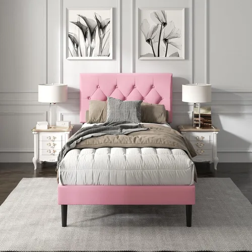 Miniatura 17 de HAOARA Armazón de Cama de Plataforma Tamaño Completo con Cabecera Tapizada con Botones Capitoné, Base de Colchón con Soporte de Listones de Madera