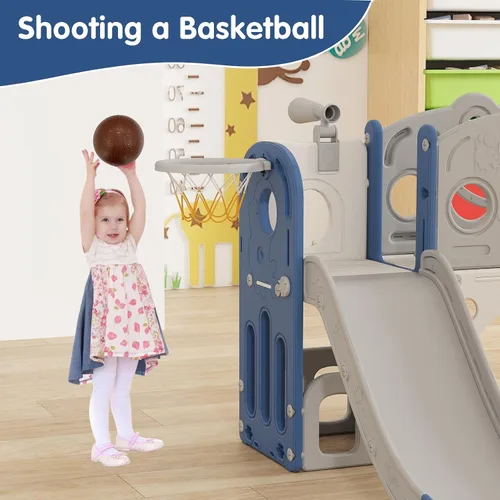 Miniatura 9 de Kinsuite - Juego de tobogán 8 en 1 para niños pequeños - Tobogán para niños de 1 a 3 años con aro de baloncesto, pelota, espacio de almacenamiento