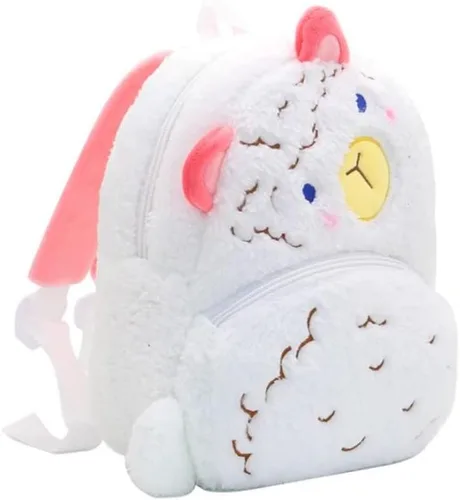 Miniatura 3 de Mochila pequeña para niños y niñas, linda mochila pequeña de felpa suave de dibujos animados de animales para niños de 2 a 6 años (Alpaca)