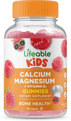 Lifeable Gomitas de calcio, magnesio y vitamina D para niños, gomitas de calcio para niños de gran sabor, para la salud de los dientes y los huesos,
