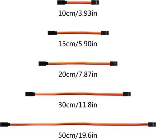 Miniatura 3 de Cable de extensión servo de 25 piezas, 5 tamaños, 3 pines, cable de extensión servo macho a hembra, cable de cable servo RC para control remoto