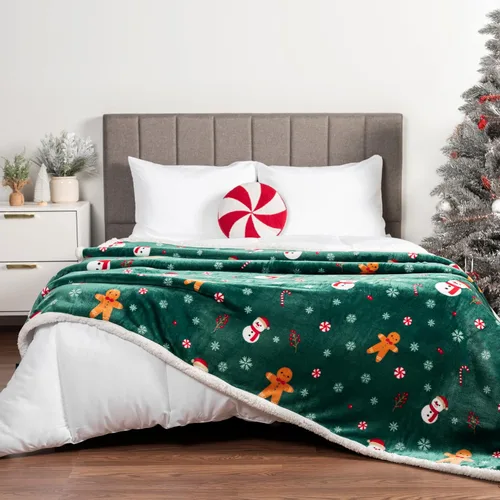 Miniatura 5 de PAVILIA Premium Manta de vellón sherpa de Navidad regalo de decoración navideña, afelpada, cálida y acogedora, de microfibra y reversible