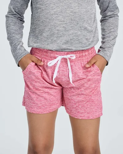 Miniatura 2 de Real Essentials Paquete de 4 pantalones cortos para correr de rendimiento atlético para niñas con cordón y bolsillos