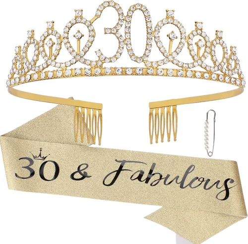 Miniatura 9 de CAVETEE Diadema de cumpleaños para mujer, decoraciones de cumpleaños número 21, banda y corona para fiesta de 21 años (azul, talla única)