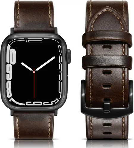 Miniatura 9 de Correa de cuero compatible con correas de Apple Watch de 1.811 in, 1.772 in, 1.732 in, 1.654 in (Serie 1/2/3) para hombres y mujeres, correa