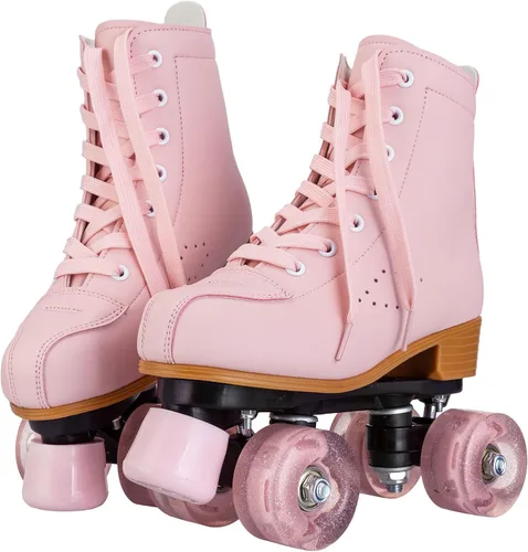 Miniatura 8 de jessie Patines de ruedas para niñas y mujeres, patines de piel sintética iluminados para niños, lindos patines ajustables de cuatro ruedas