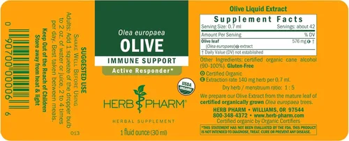 Miniatura 10 de Herb Pharm Gotas de extracto líquido de hoja de olivo orgánico certificado para apoyo al sistema inmunológico, 1 onza