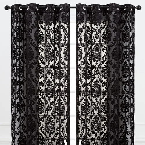 Chanasya Premium Devore - Cortinas traslúcidas con ojales, elegantes y filtrantes de luz, para sala de estar o dormitorio, 52" x 63", color negro, 2